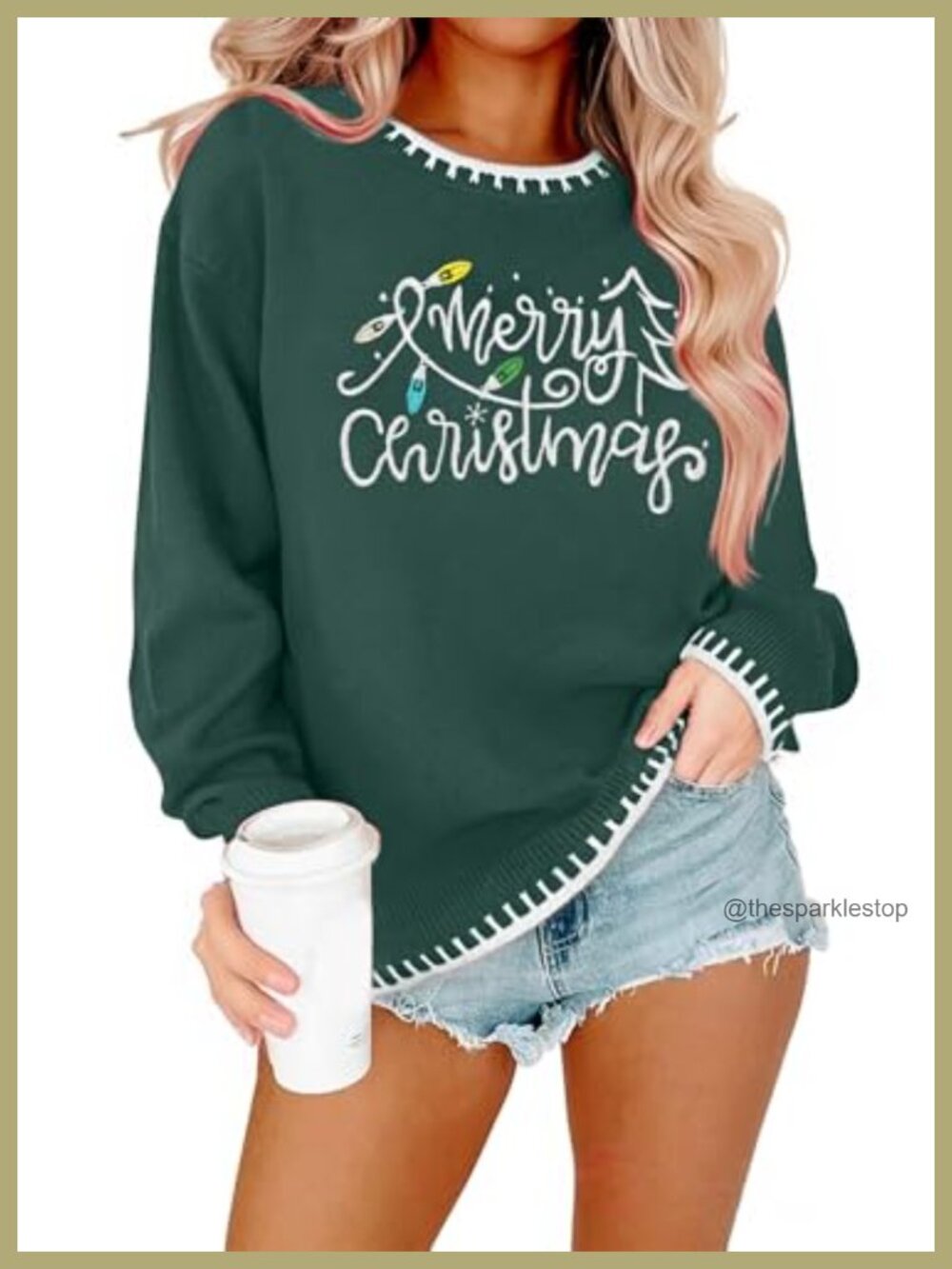 Merry Christmas Sweater Women Crewneck Pullover Knit Holiday Top